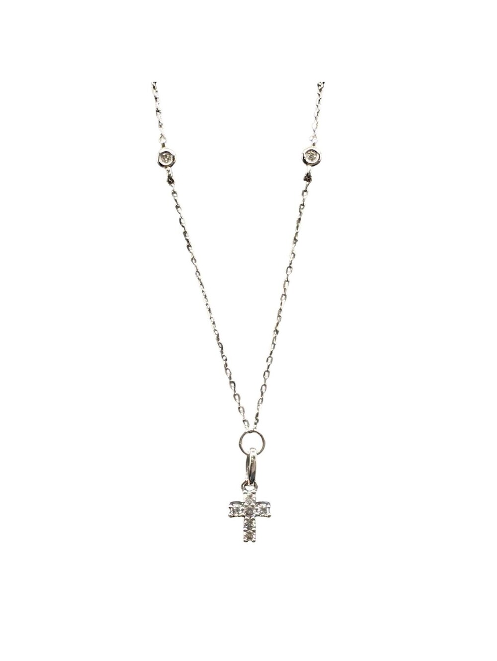 10K White Gold Diamond Cross Station Necklace 0.34ct HI SI 18”